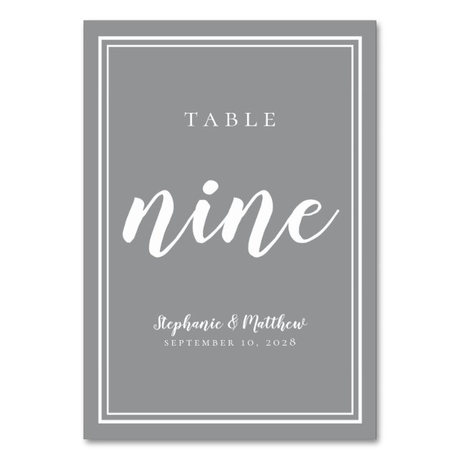 Grey White Modern Wedding Table Number Nine (Front)