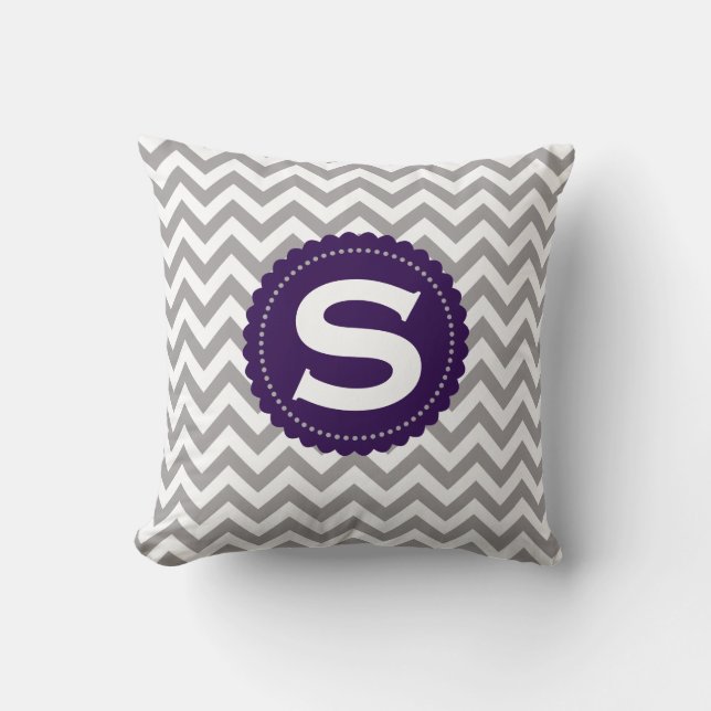 Grey White Monogram Chevron Pattern Cushion (Front)