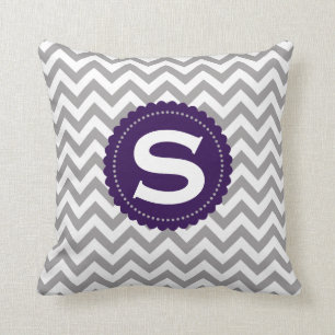 Grey White Monogram Chevron Pattern Cushion