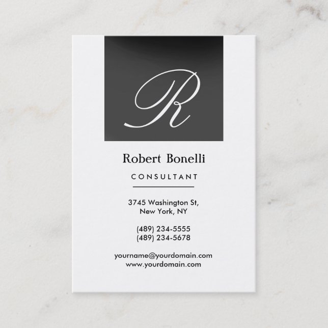 Grey White Monogram Consultant Business Card (Front)