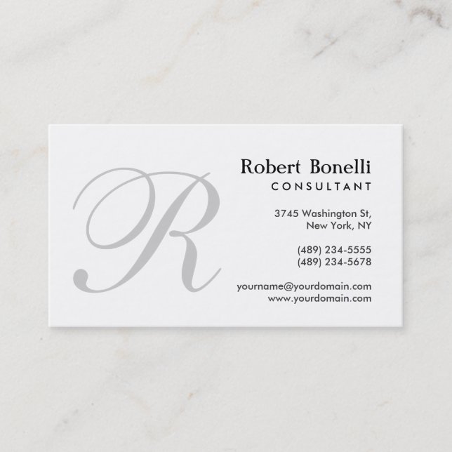 Grey White Monogram Consultant Business Card (Front)