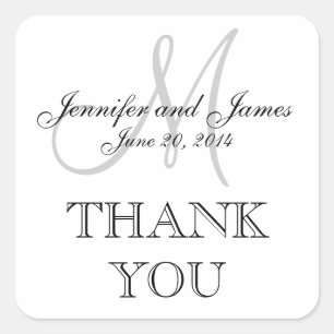 Grey White Monogram Square Wedding Label