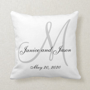 Grey White Monogram Wedding Cushion