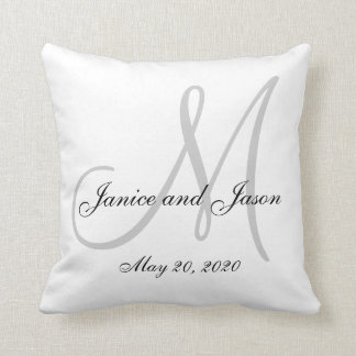 Grey White Monogram Wedding Cushion