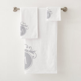 Grey & White Monogrammed Bath Towel Set