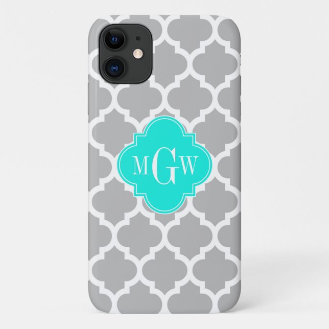 Grey White Moroccan #5 Brt Aqua 3 Initial Monogram Case-Mate iPhone Case (Back)