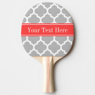 Grey White Moroccan #5 Coral Red Name Monogram Ping Pong Paddle