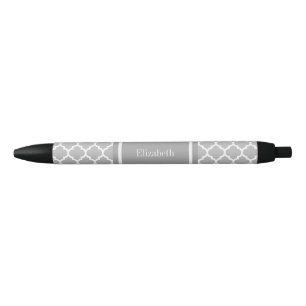 Grey White Moroccan #5 Dark Grey Name Monogram Black Ink Pen