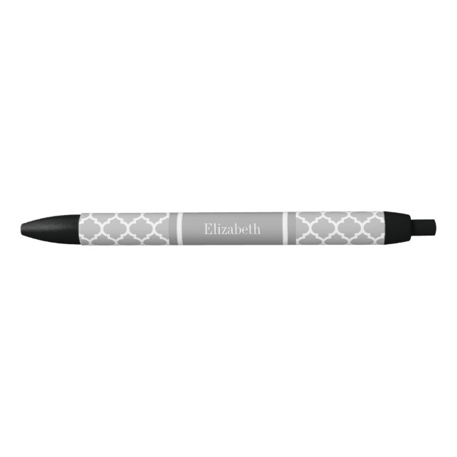 Grey White Moroccan #5 Dark Grey Name Monogram Black Ink Pen (Front)