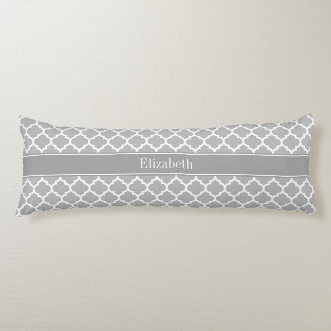 Grey White Moroccan #5 Dark Grey Name Monogram Body Cushion (Front)
