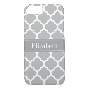 Grey White Moroccan #5 Dark Grey Name Monogram iPhone 8/7 Case