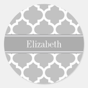 Grey White Moroccan #5 Dark Grey Name Monogram Classic Round Sticker