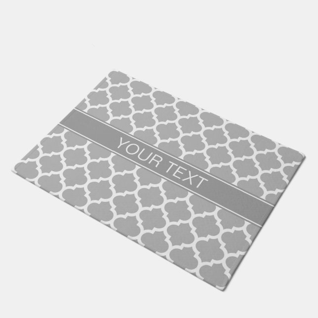 Grey White Moroccan #5 Dark Grey Name Monogram Doormat (Angled)