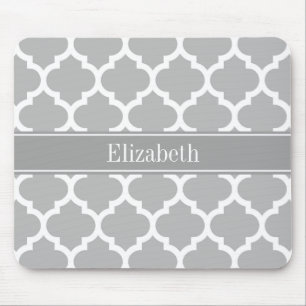 Grey White Moroccan #5 Dark Grey Name Monogram Mouse Mat