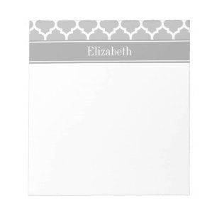 Grey White Moroccan #5 Dark Grey Name Monogram Notepad