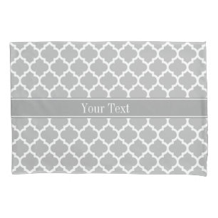 Grey White Moroccan #5 Dark Grey Name Monogram Pillowcase