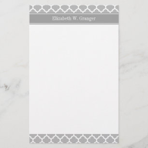 Grey White Moroccan #5 Dark Grey Name Monogram Stationery