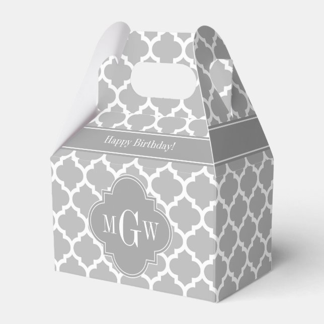 Grey White Moroccan #5 Dk Grey 3 Initial Monogram Favour Box (Front Side)