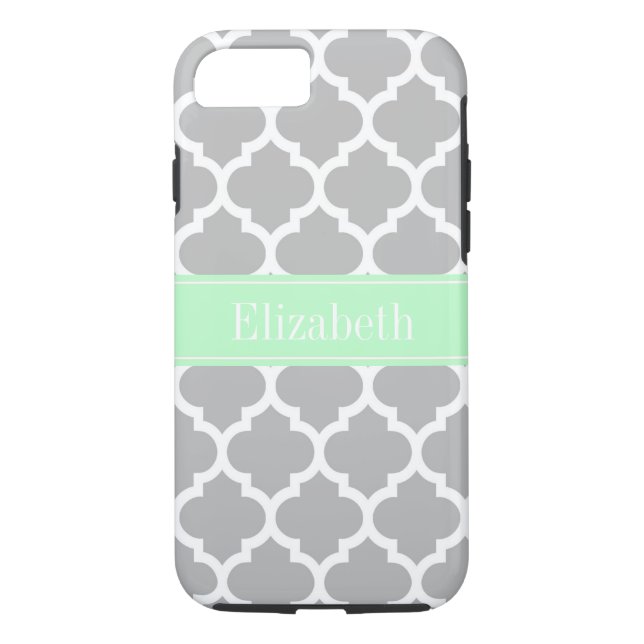 Grey White Moroccan #5 Mint Name Monogram Case-Mate iPhone Case (Back)