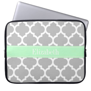 Grey White Moroccan #5 Mint Name Monogram Laptop Sleeve