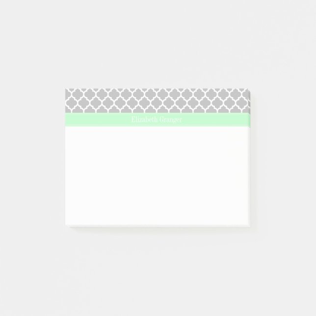 Grey White Moroccan #5 Mint Name Monogram Post-it Notes (Front)