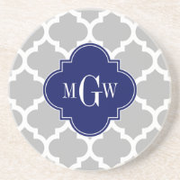Grey White Moroccan #5 Navy 3 Initial Monogram