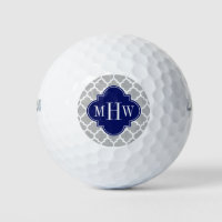 Grey White Moroccan #5 Navy 3 Initial Monogram