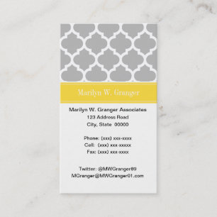 Grey White Moroccan #5 Pineapple Name Monogram Business Card