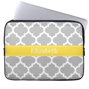 Grey White Moroccan #5 Pineapple Name Monogram Laptop Sleeve