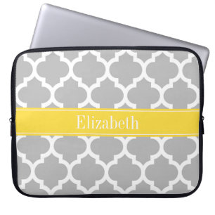 Grey White Moroccan #5 Pineapple Name Monogram Laptop Sleeve