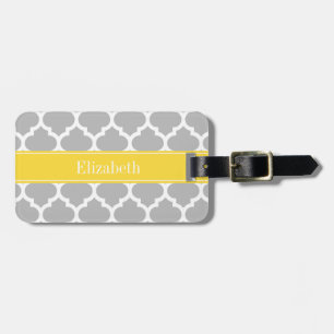 Grey White Moroccan #5 Pineapple Name Monogram Luggage Tag