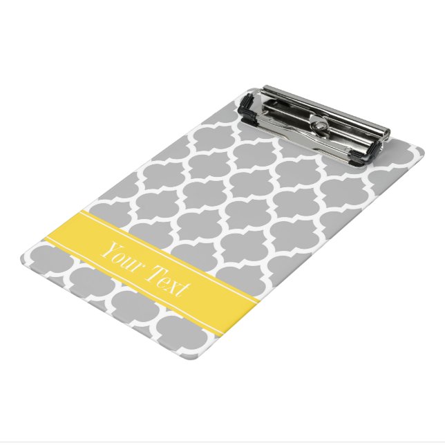 Grey White Moroccan #5 Pineapple Name Monogram Mini Clipboard (Angled3)