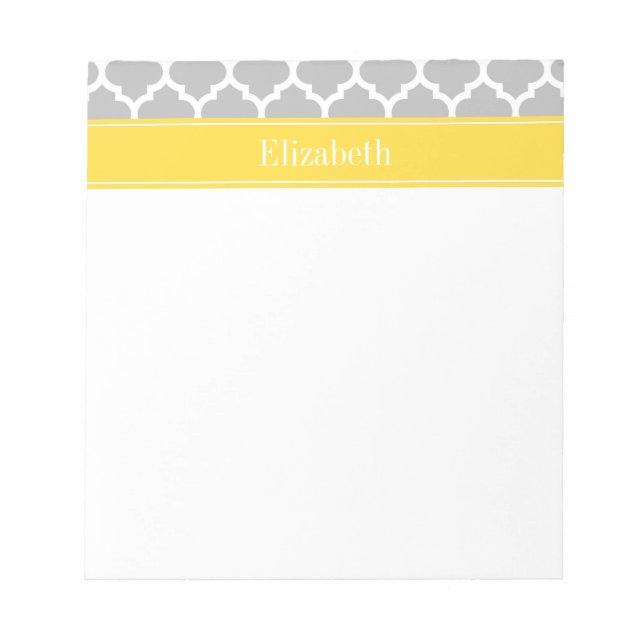 Grey White Moroccan #5 Pineapple Name Monogram Notepad (Front)
