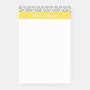 Grey White Moroccan #5 Pineapple Name Monogram Post-it Notes