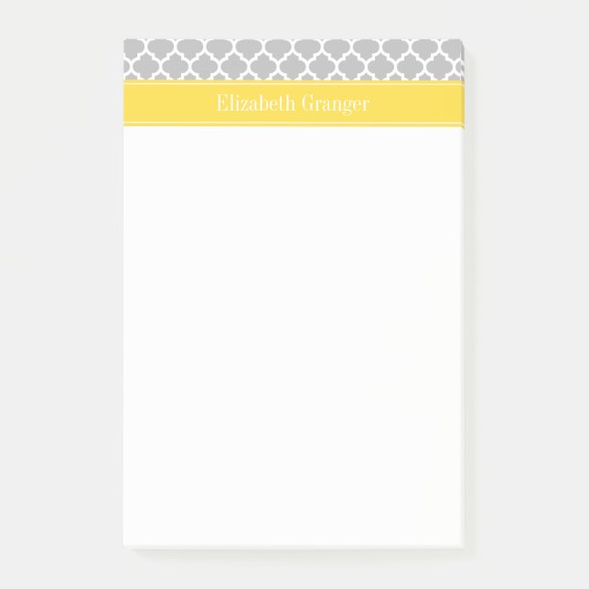 Grey White Moroccan #5 Pineapple Name Monogram Post-it Notes (Front)