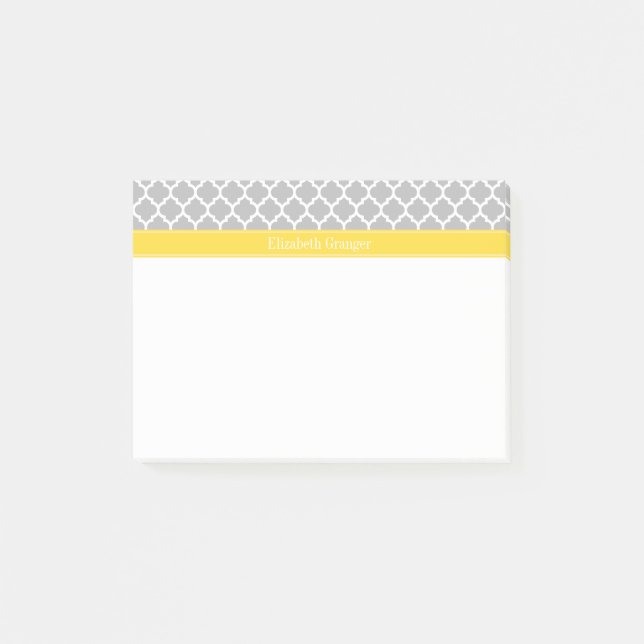 Grey White Moroccan #5 Pineapple Name Monogram Post-it Notes (Front)