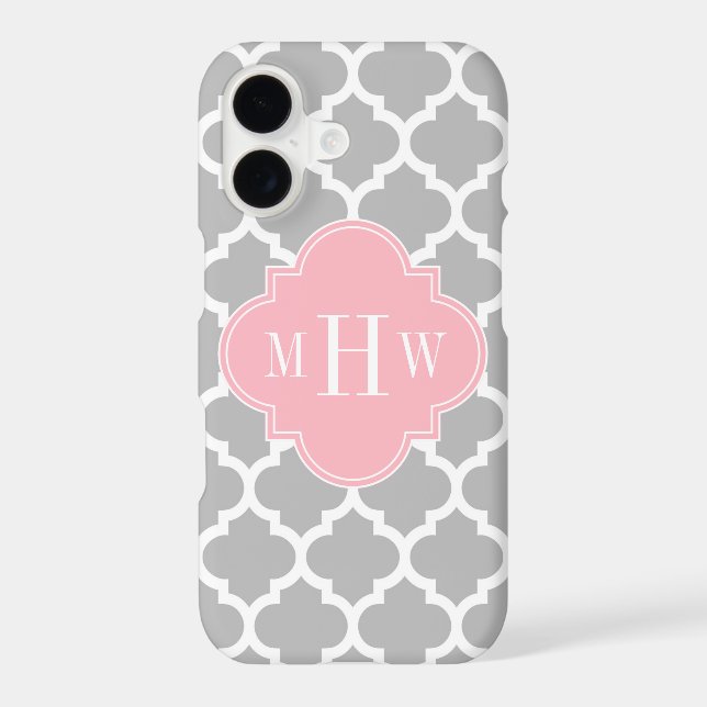 Grey White Moroccan #5 Pink 3 Initial Monogram (Back)