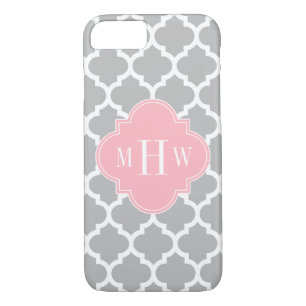 Grey White Moroccan #5 Pink 3 Initial Monogram iPhone 8/7 Case