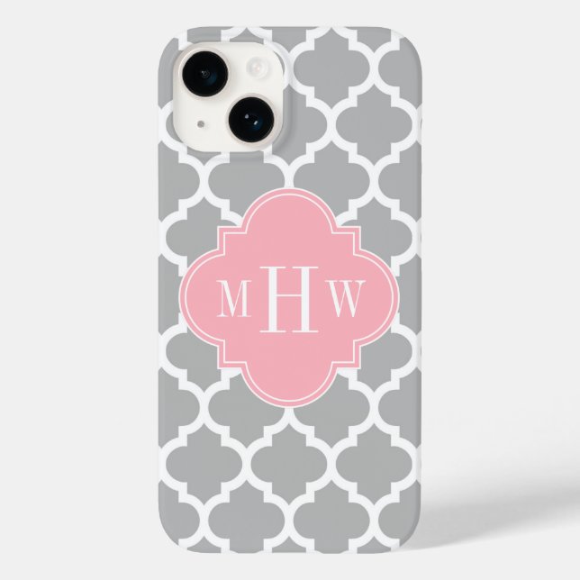 Grey White Moroccan #5 Pink 3 Initial Monogram Case-Mate iPhone Case (Back)