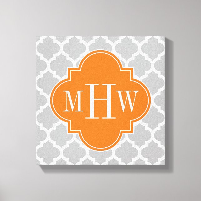 Grey White Moroccan #5 Pumpkin 3 Initial Monogram Canvas Print (Front)