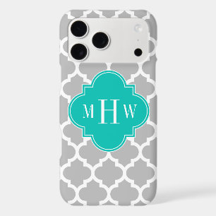 Grey White Moroccan #5 Teal 3 Initial Monogram