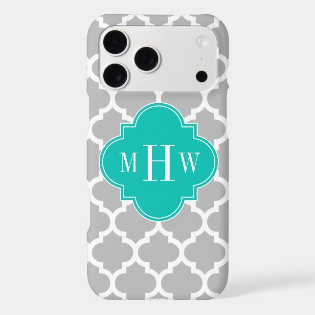Grey White Moroccan #5 Teal 3 Initial Monogram (Back)