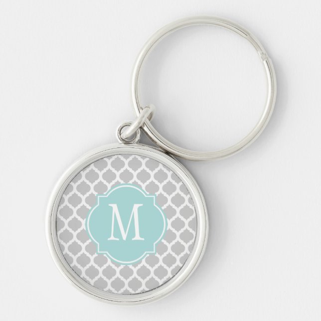 Grey & White Moroccan Pattern Key Ring (Front)
