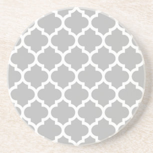 Grey White Moroccan Quatrefoil Pattern #5 Coaster