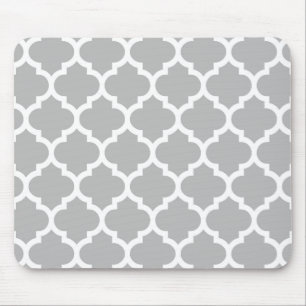 Grey White Moroccan Quatrefoil Pattern #5 Mouse Mat