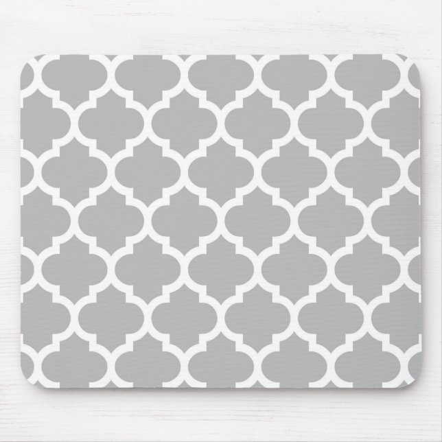 Grey White Moroccan Quatrefoil Pattern #5 Mouse Mat (Front)