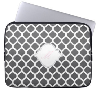 Grey & White Moroccan with Monogram Laptop Sleeve