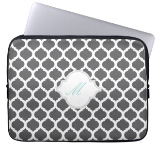Grey & White Moroccan with Monogram Laptop Sleeve