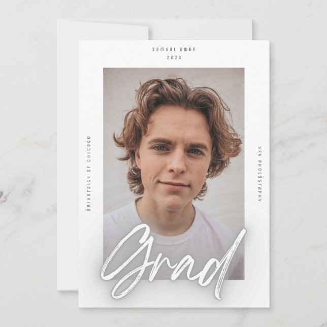Grey White Neon Mod GRAD Photo College University Announcement (Front)