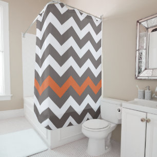 Grey, White & Orange Chevron Stripe Pattern Shower Curtain